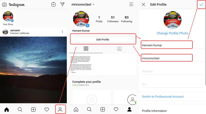 Instagram change username profile account edit tap settings button