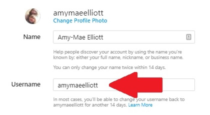 Name instagram change